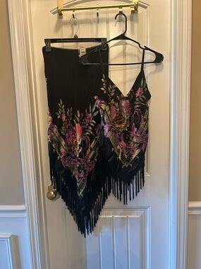 Cache Black Beaded Skirt with Scallop Trim